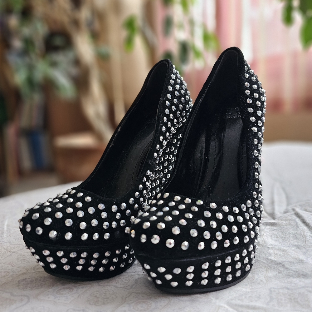 Black and Silver Flats with Studded Detailing
